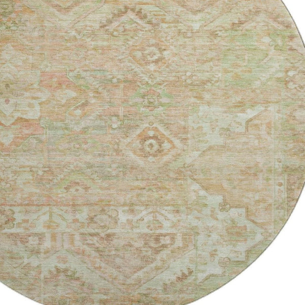 HomeRoots 8' Salmon Beige Coral Floral Washable Round Rug - UV Protected, Stain Resistant, Non-Slip Comfort 696467