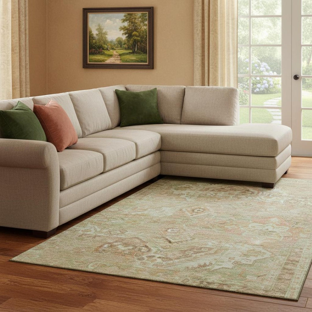 HomeRoots 8' X 10' Washable Salmon Beige & Coral Floral Area Rug - UV Protected, Stain Resistant for Busy Homes 696468
