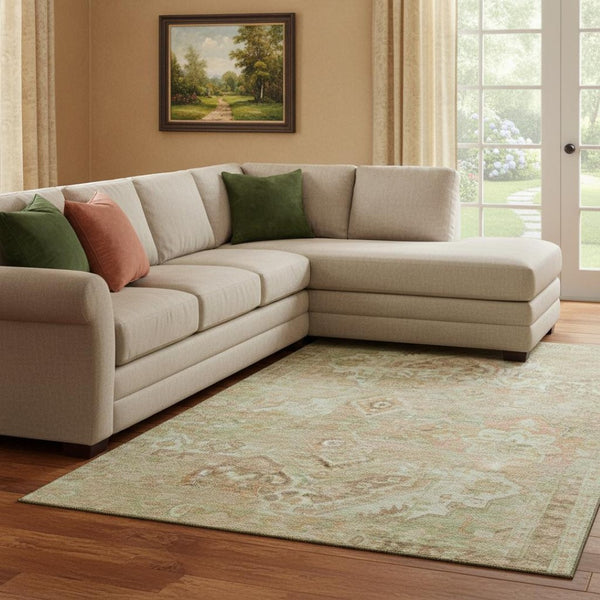 HomeRoots 8' X 10' Washable Salmon Beige & Coral Floral Area Rug - UV Protected, Stain Resistant for Busy Homes 696468