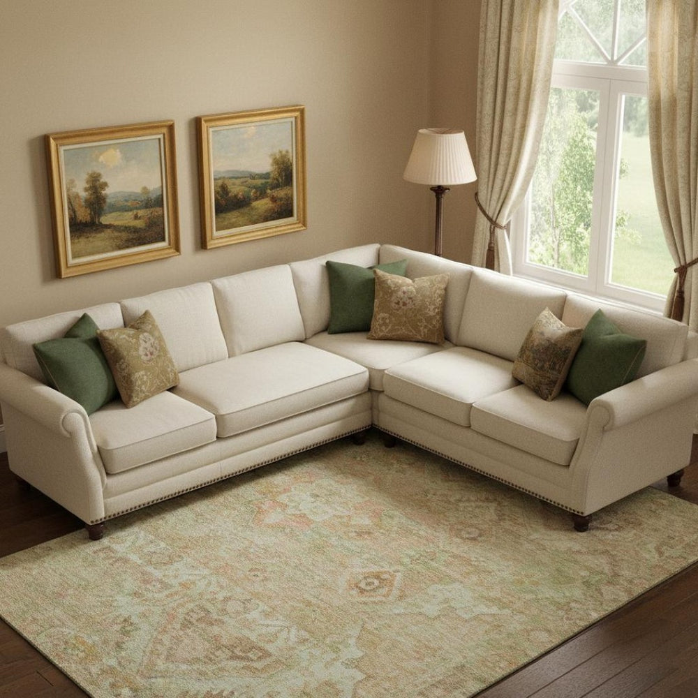 HomeRoots 9' X 12' Salmon Beige & Coral Floral Area Rug - Washable, UV-Protected, Stain-Resistant Beauty! 696469