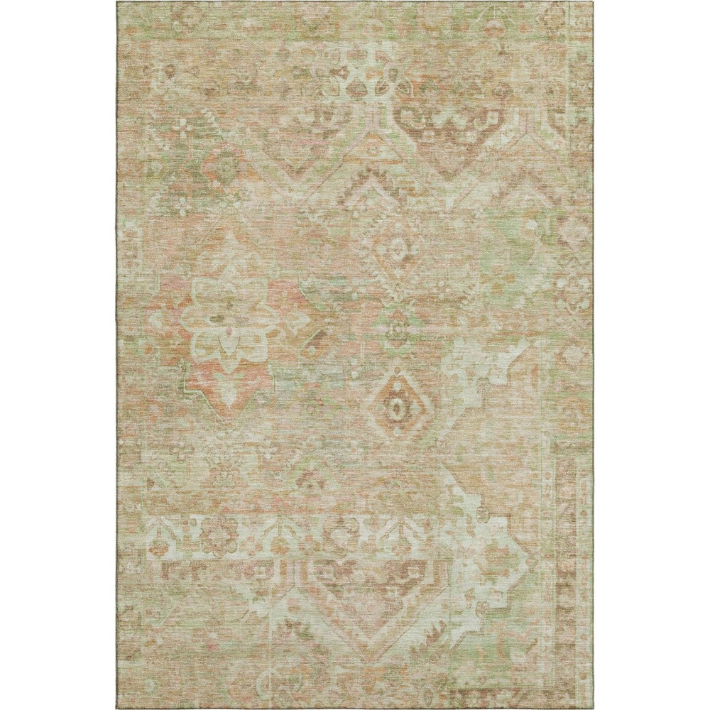 HomeRoots 9' X 12' Salmon Beige & Coral Floral Area Rug - Washable, UV-Protected, Stain-Resistant Beauty! 696469
