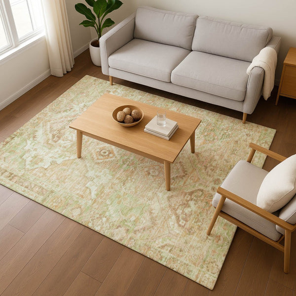 HomeRoots 9' X 12' Salmon Beige & Coral Floral Area Rug - Washable, UV-Protected, Stain-Resistant Beauty! 696469