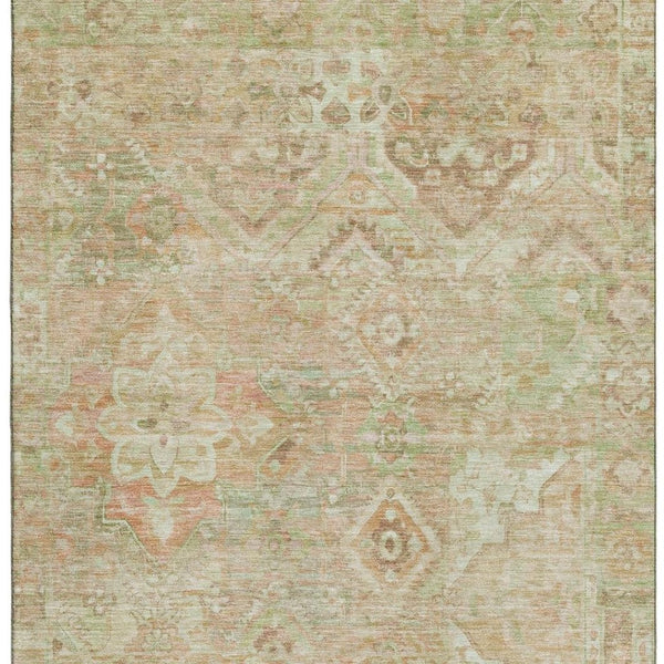 HomeRoots 9' X 12' Salmon Beige & Coral Floral Area Rug - Washable, UV-Protected, Stain-Resistant Beauty! 696469