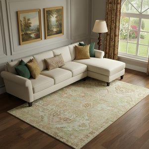 HomeRoots 10' X 14' Salmon Beige Coral Floral Area Rug - Washable, UV-Protected, Stain-Resistant & Durable 696470