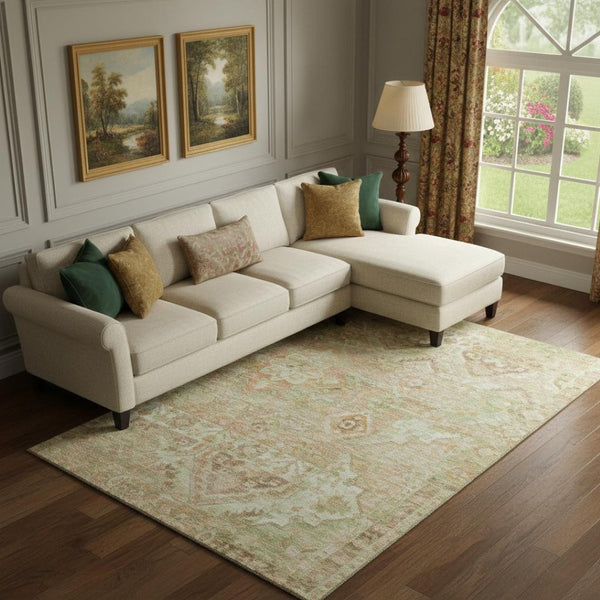 HomeRoots 10' X 14' Salmon Beige Coral Floral Area Rug - Washable, UV-Protected, Stain-Resistant & Durable 696470