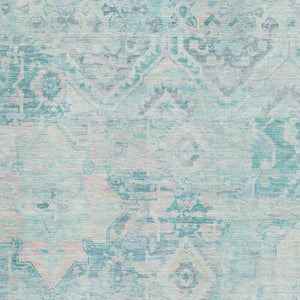 HomeRoots 5' X 8' Teal Pink Gray Floral Washable Area Rug with UV Protection for High-Traffic Spaces & Homes 696472