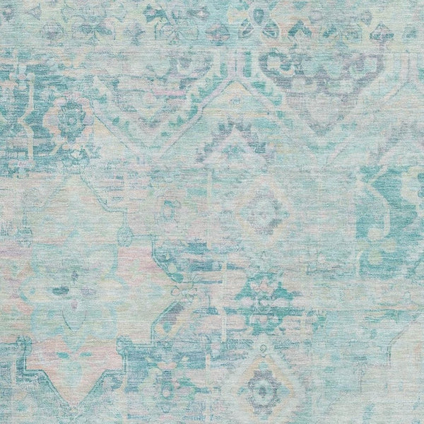 HomeRoots 5' X 8' Teal Pink Gray Floral Washable Area Rug with UV Protection for High-Traffic Spaces & Homes 696472