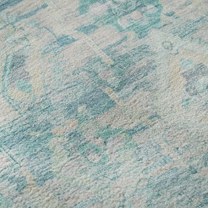 HomeRoots 8' Teal Pink and Gray Floral Washable Round Rug - UV Protected, Stain-Resistant, Non-Slip Design 696473