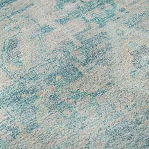 HomeRoots 8' Teal Pink and Gray Floral Washable Round Rug - UV Protected, Stain-Resistant, Non-Slip Design 696473