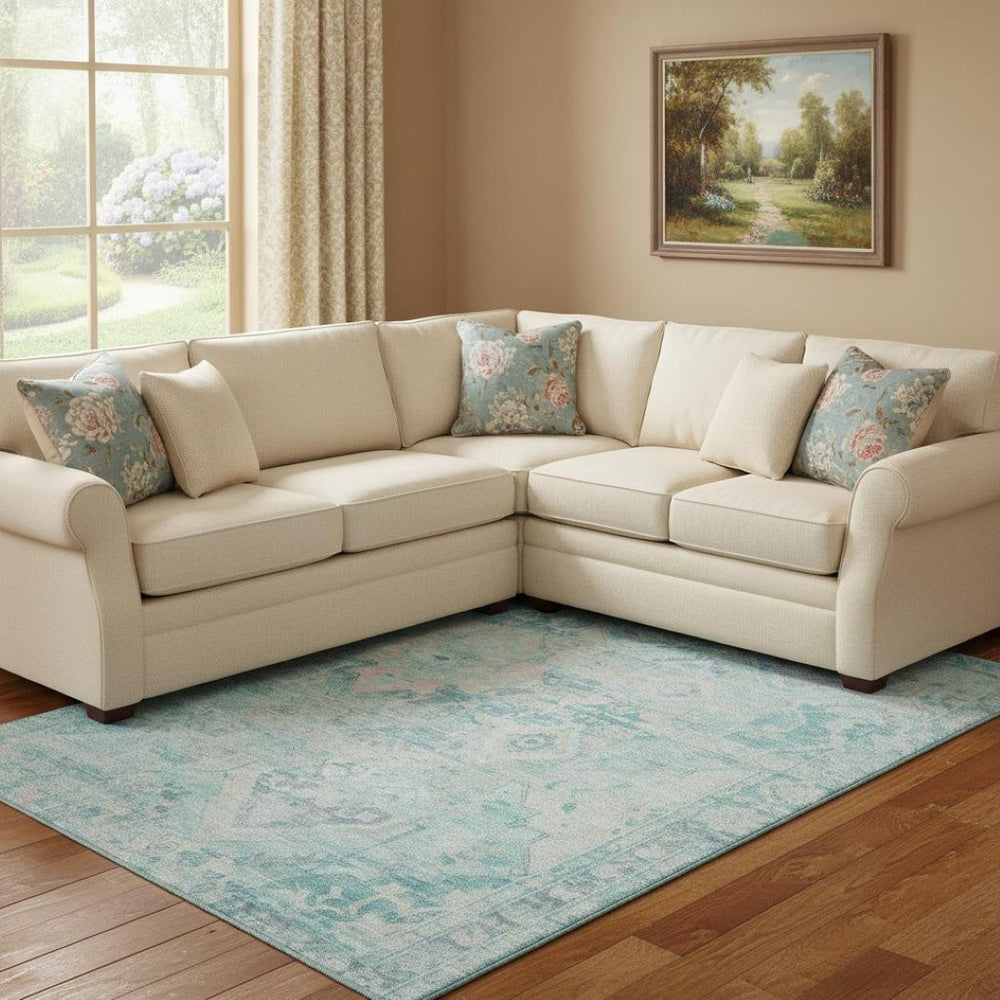 HomeRoots 8' X 10' Vibrant Teal Pink Gray Floral Washable Area Rug - Durable, UV Protected & Family-Friendly! 696474