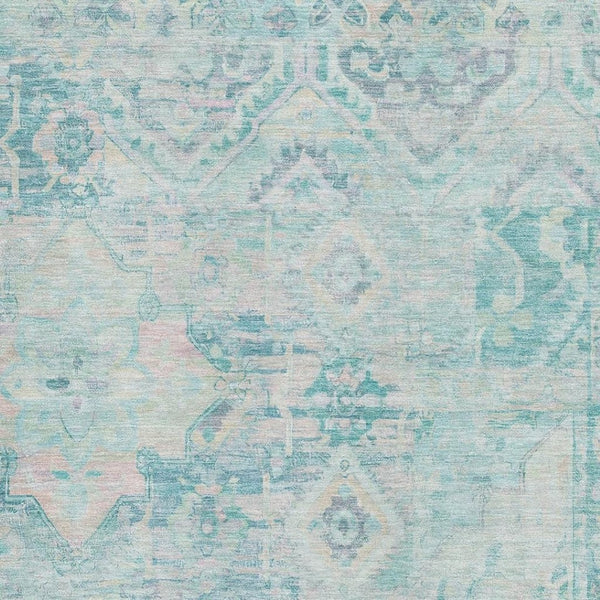 HomeRoots 8' X 10' Vibrant Teal Pink Gray Floral Washable Area Rug - Durable, UV Protected & Family-Friendly! 696474
