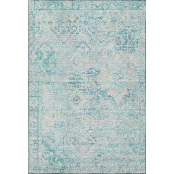 HomeRoots 8' X 10' Vibrant Teal Pink Gray Floral Washable Area Rug - Durable, UV Protected & Family-Friendly! 696474
