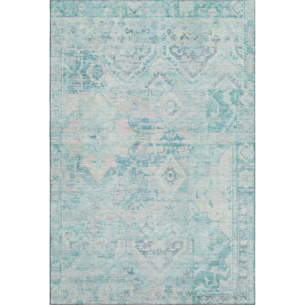 HomeRoots 9' X 12' Washable Floral Area Rug in Teal, Pink & Gray - UV Protected, Stain Resistant, Non-Slip Design 696475