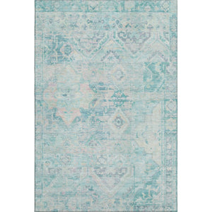 HomeRoots 9' X 12' Washable Floral Area Rug in Teal, Pink & Gray - UV Protected, Stain Resistant, Non-Slip Design 696475