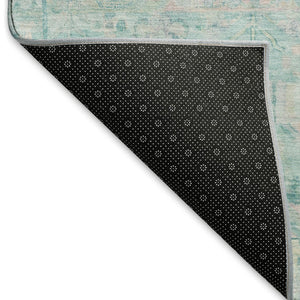 HomeRoots 9' X 12' Washable Floral Area Rug in Teal, Pink & Gray - UV Protected, Stain Resistant, Non-Slip Design 696475