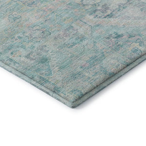 HomeRoots 9' X 12' Washable Floral Area Rug in Teal, Pink & Gray - UV Protected, Stain Resistant, Non-Slip Design 696475