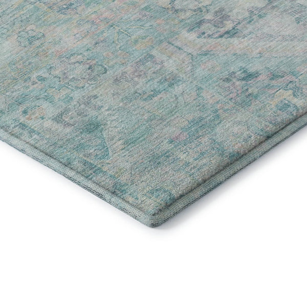 HomeRoots 9' X 12' Washable Floral Area Rug in Teal, Pink & Gray - UV Protected, Stain Resistant, Non-Slip Design 696475