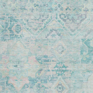 HomeRoots 9' X 12' Washable Floral Area Rug in Teal, Pink & Gray - UV Protected, Stain Resistant, Non-Slip Design 696475