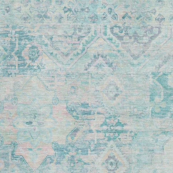 HomeRoots 9' X 12' Washable Floral Area Rug in Teal, Pink & Gray - UV Protected, Stain Resistant, Non-Slip Design 696475