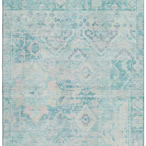 HomeRoots 9' X 12' Washable Floral Area Rug in Teal, Pink & Gray - UV Protected, Stain Resistant, Non-Slip Design 696475
