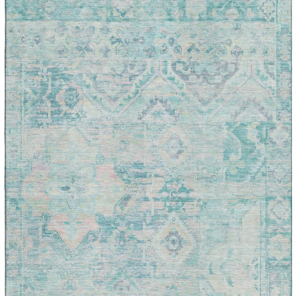 HomeRoots 9' X 12' Washable Floral Area Rug in Teal, Pink & Gray - UV Protected, Stain Resistant, Non-Slip Design 696475