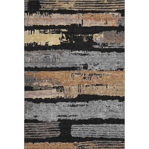 HomeRoots 5' X 8' Stylish Black Copper Gold Striped Washable Area Rug with UV Protection for High Traffic Homes 696478