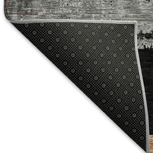 HomeRoots 5' X 8' Stylish Black Copper Gold Striped Washable Area Rug with UV Protection for High Traffic Homes 696478
