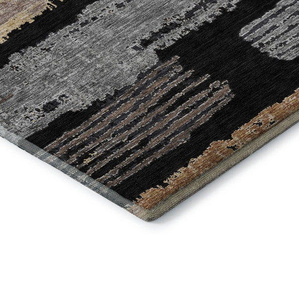 HomeRoots 5' X 8' Stylish Black Copper Gold Striped Washable Area Rug with UV Protection for High Traffic Homes 696478