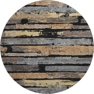 HomeRoots 8' Black Copper and Gold Striped Round Rug - Washable, UV Protected, Stylish, Durable, and Easy Care! 696479