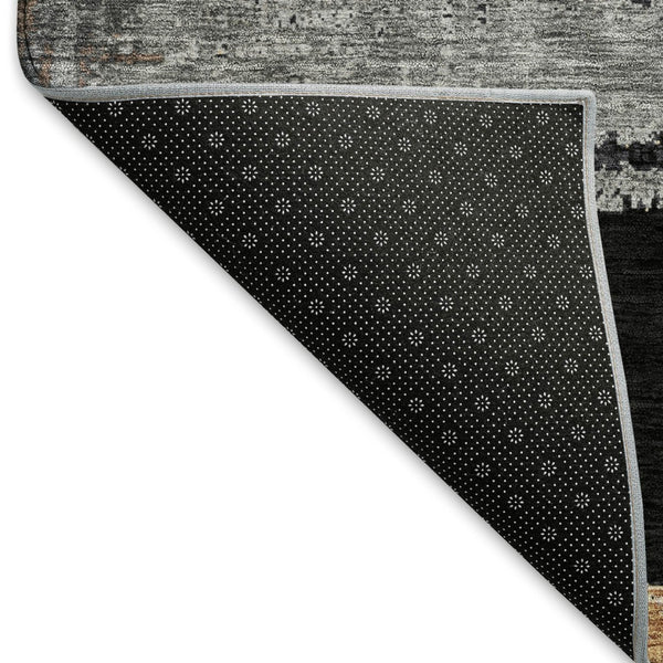 HomeRoots 8' Black Copper and Gold Striped Round Rug - Washable, UV Protected, Stylish, Durable, and Easy Care! 696479