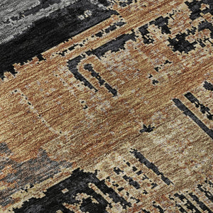HomeRoots 8' Black Copper and Gold Striped Round Rug - Washable, UV Protected, Stylish, Durable, and Easy Care! 696479