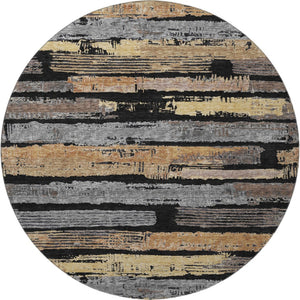 HomeRoots 8' Black Copper and Gold Striped Round Rug - Washable, UV Protected, Stylish, Durable, and Easy Care! 696479