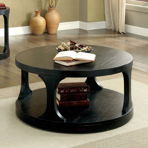 English Elm Transitional Bold Round End Table with I-Shaped Legs and Lower Shelf for Stylish Storage and Decor Antique Black 40 L x 40 W x 8 H B2741P357306