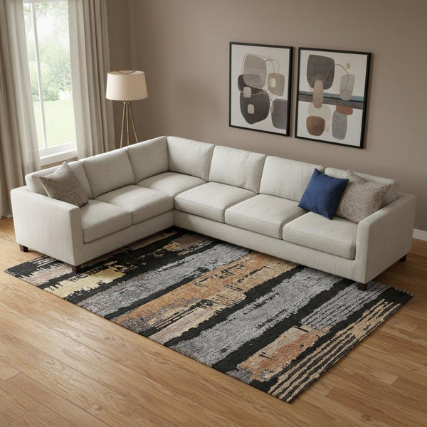 HomeRoots 9' X 12' Black Copper Gold Striped Area Rug - Washable, UV Protected, Durable for High-Traffic Spaces 696481