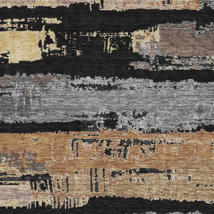 HomeRoots 9' X 12' Black Copper Gold Striped Area Rug - Washable, UV Protected, Durable for High-Traffic Spaces 696481