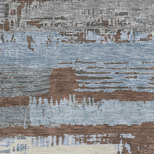 HomeRoots 8' X 10' Striped Washable Area Rug - Durable Chocolate, Blue & Gray Design with UV Protection! 696486