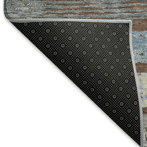 HomeRoots 9' X 12' Transitional Chocolate Blue Gray Striped Washable Area Rug with Stain Resistance & UV Shield 696487