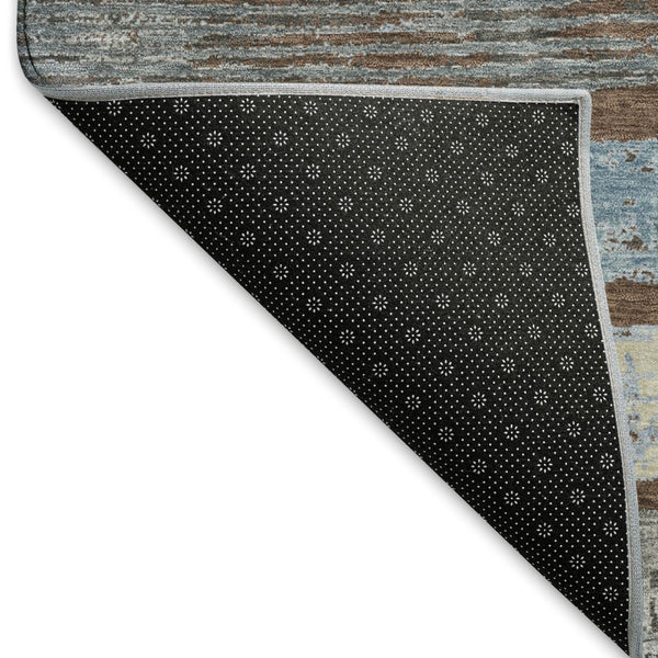 HomeRoots 9' X 12' Transitional Chocolate Blue Gray Striped Washable Area Rug with Stain Resistance & UV Shield 696487