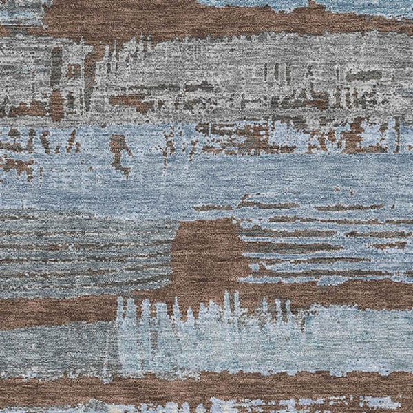 HomeRoots 9' X 12' Transitional Chocolate Blue Gray Striped Washable Area Rug with Stain Resistance & UV Shield 696487