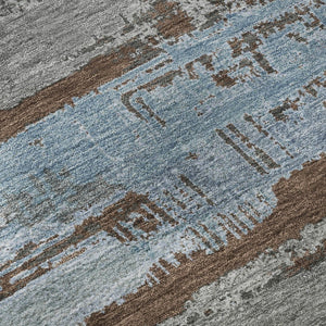 HomeRoots 10' X 14' Chocolate, Blue & Gray Striped Washable Area Rug with UV Protection for High-Traffic Homes 696488