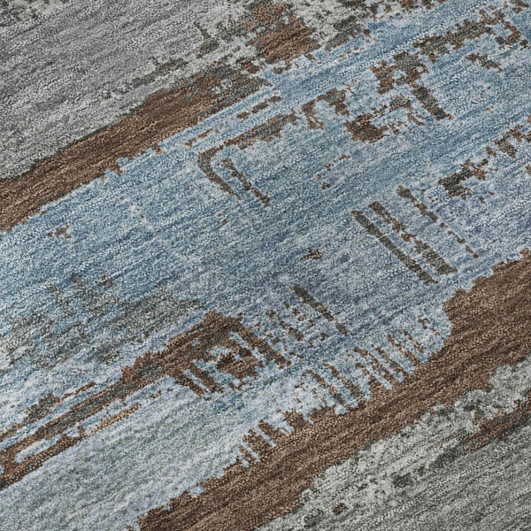 HomeRoots 10' X 14' Chocolate, Blue & Gray Striped Washable Area Rug with UV Protection for High-Traffic Homes 696488