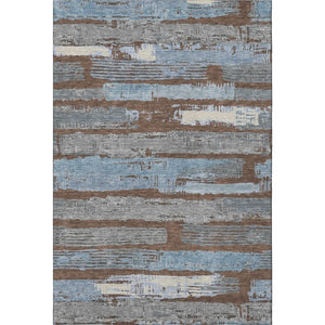 HomeRoots 10' X 14' Chocolate, Blue & Gray Striped Washable Area Rug with UV Protection for High-Traffic Homes 696488