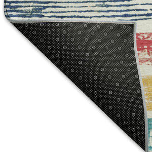 HomeRoots 10' Modern Ivory, Teal & Orange Striped Washable Area Rug with UV Protection for Bright Spaces 696494
