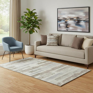 HomeRoots 5' X 8' Washable Linen Gray & Ivory Striped Area Rug with UV Protection - Durable & Stylish Décor 696496