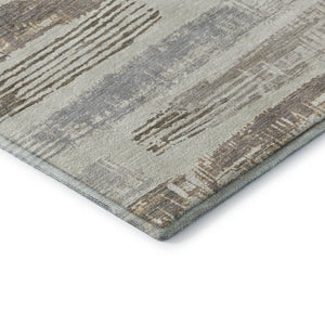 HomeRoots 8' Stylish Linen Gray and Ivory Striped Washable Round Rug with UV Protection for Any Space 696497