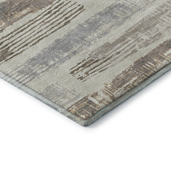HomeRoots 8' Stylish Linen Gray and Ivory Striped Washable Round Rug with UV Protection for Any Space 696497