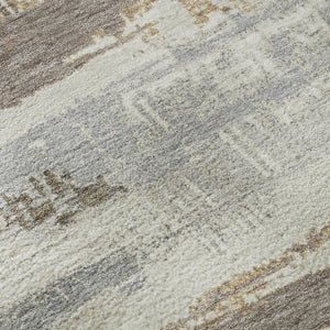HomeRoots 8' Stylish Linen Gray and Ivory Striped Washable Round Rug with UV Protection for Any Space 696497