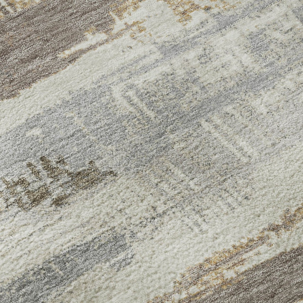 HomeRoots 8' Stylish Linen Gray and Ivory Striped Washable Round Rug with UV Protection for Any Space 696497