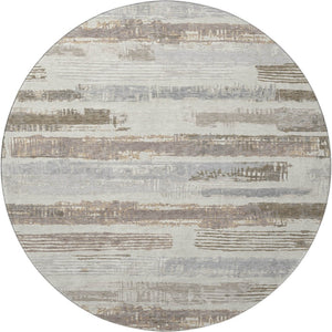 HomeRoots 8' Stylish Linen Gray and Ivory Striped Washable Round Rug with UV Protection for Any Space 696497