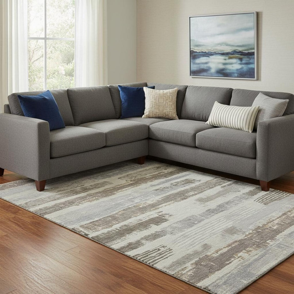 HomeRoots 8' X 10' Linen Gray and Ivory Striped Area Rug - Washable, UV Protected, Perfect for Busy Homes! 696498